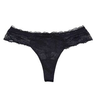 Chantelle Thong Lace Floral Scalloped Black Lingerie Intimates New Size M